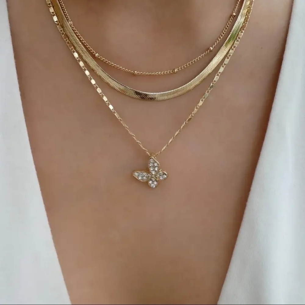 Necklace layers gold plated   diamonds gift box